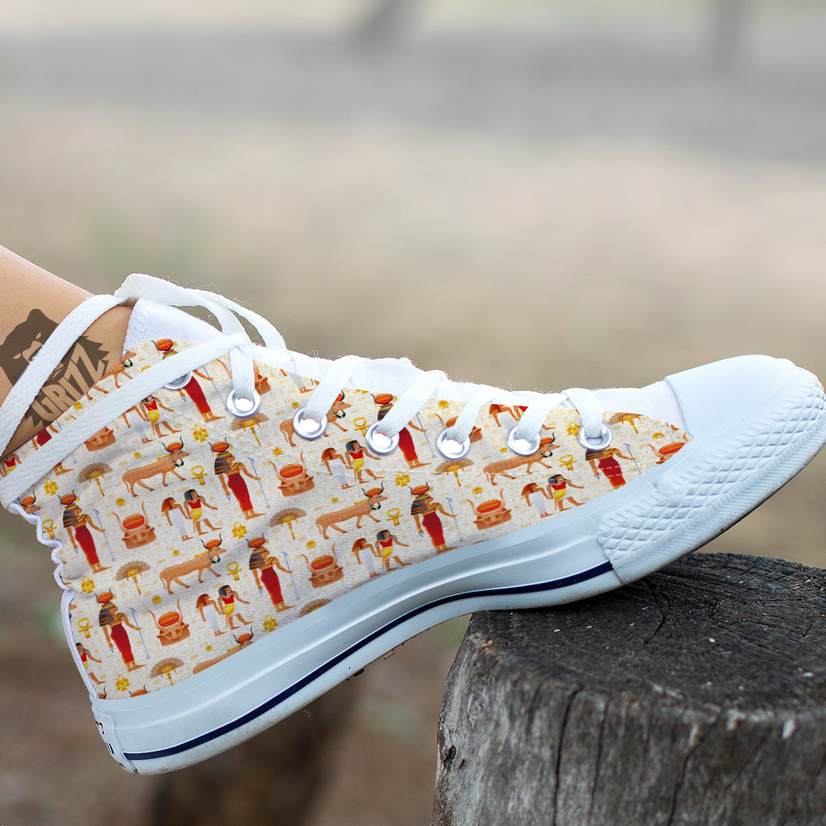 Egyptian Cow Hathor Goddess Print Pattern White High Top Shoes-grizzshop