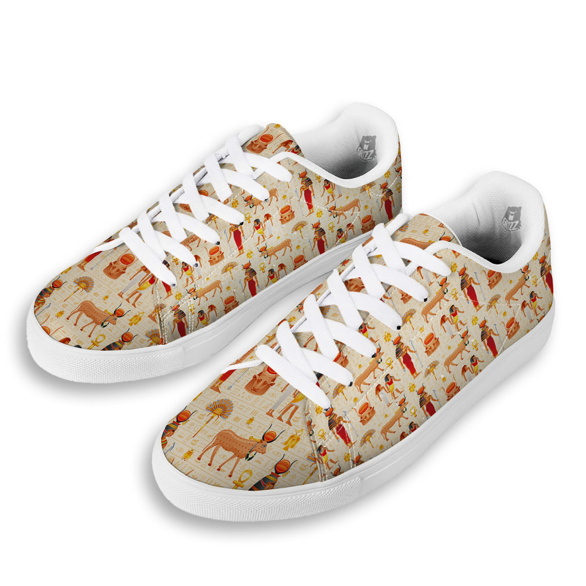 Egyptian Cow Hathor Goddess Print Pattern White Low Top Sneakers-grizzshop