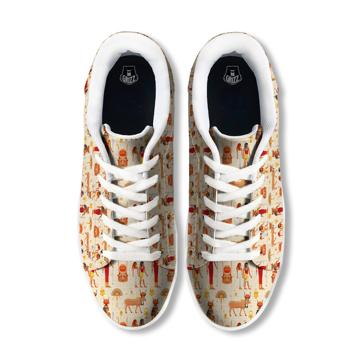 Egyptian Cow Hathor Goddess Print Pattern White Low Top Sneakers-grizzshop