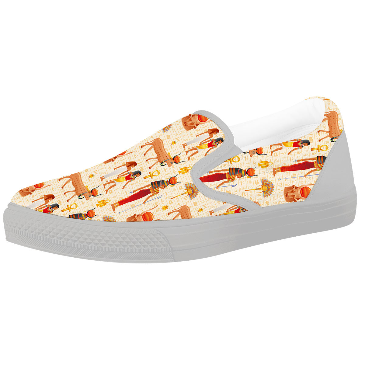 Egyptian Cow Hathor Goddess Print Pattern White Slip On Shoes-grizzshop