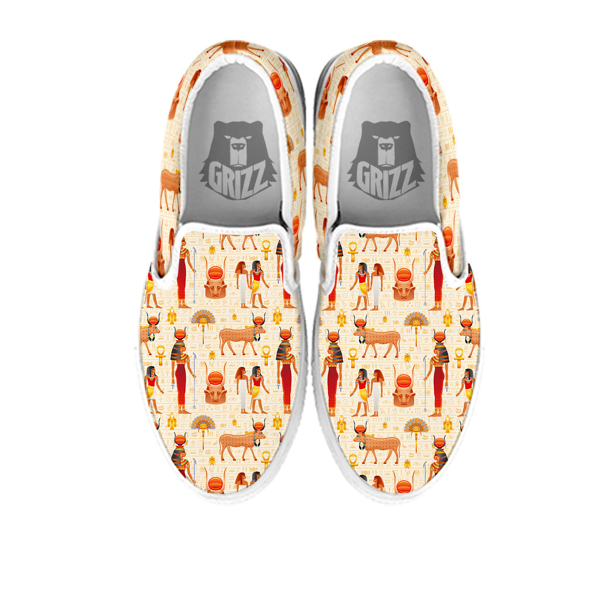 Egyptian Cow Hathor Goddess Print Pattern White Slip On Shoes-grizzshop