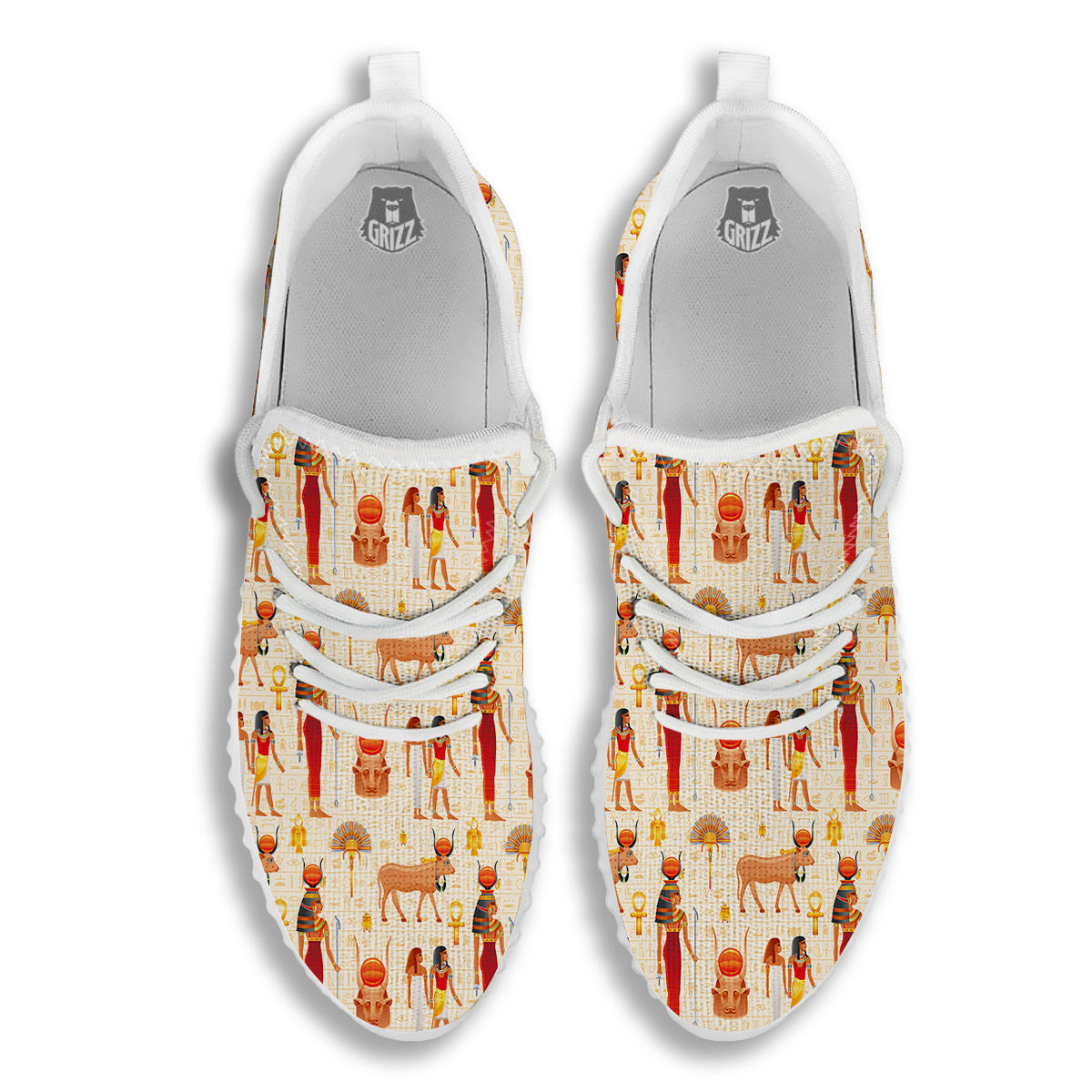Egyptian Cow Hathor Goddess Print Pattern White Walking Shoes-grizzshop