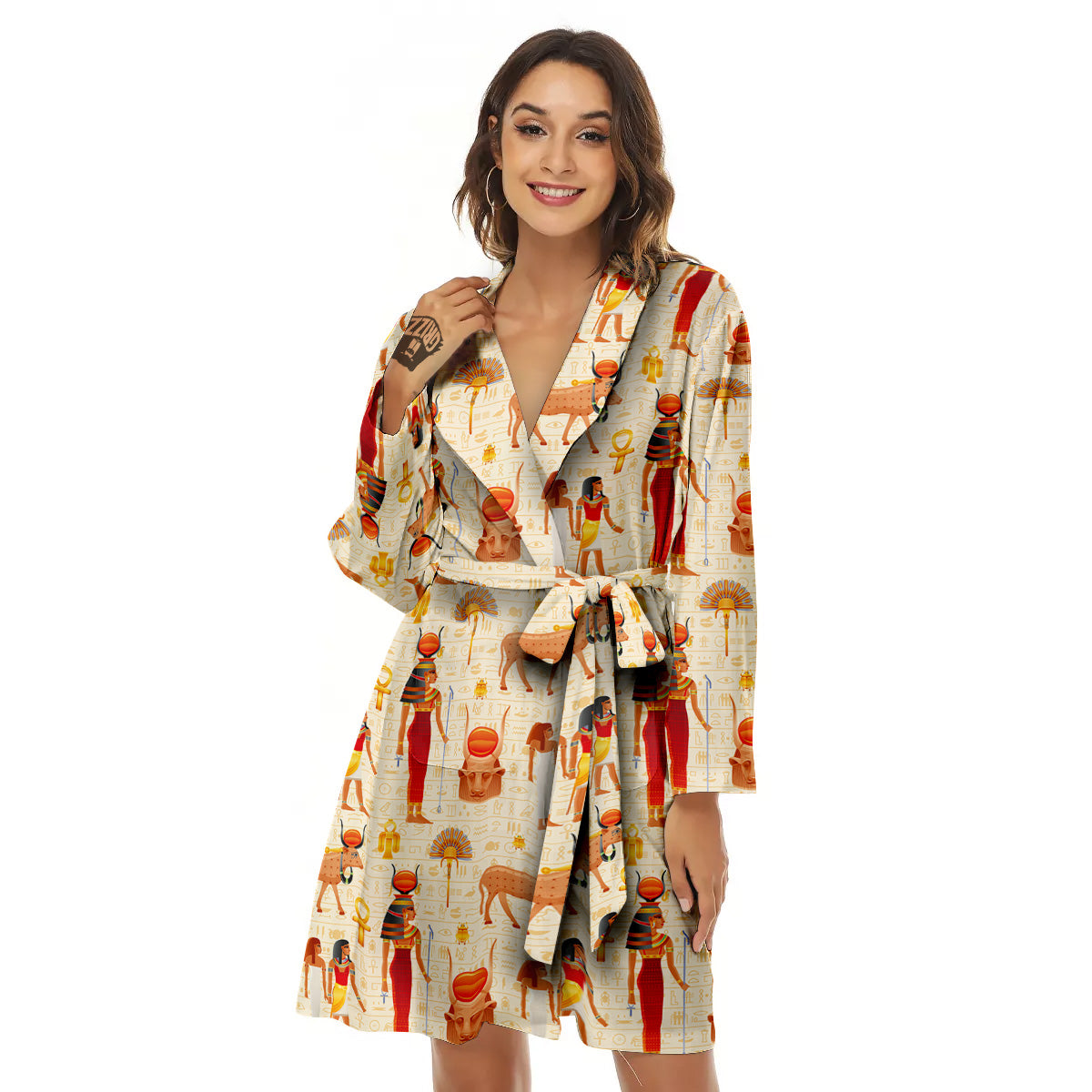 Egyptian Cow Hathor Goddess Print Pattern Women's Robe-grizzshop