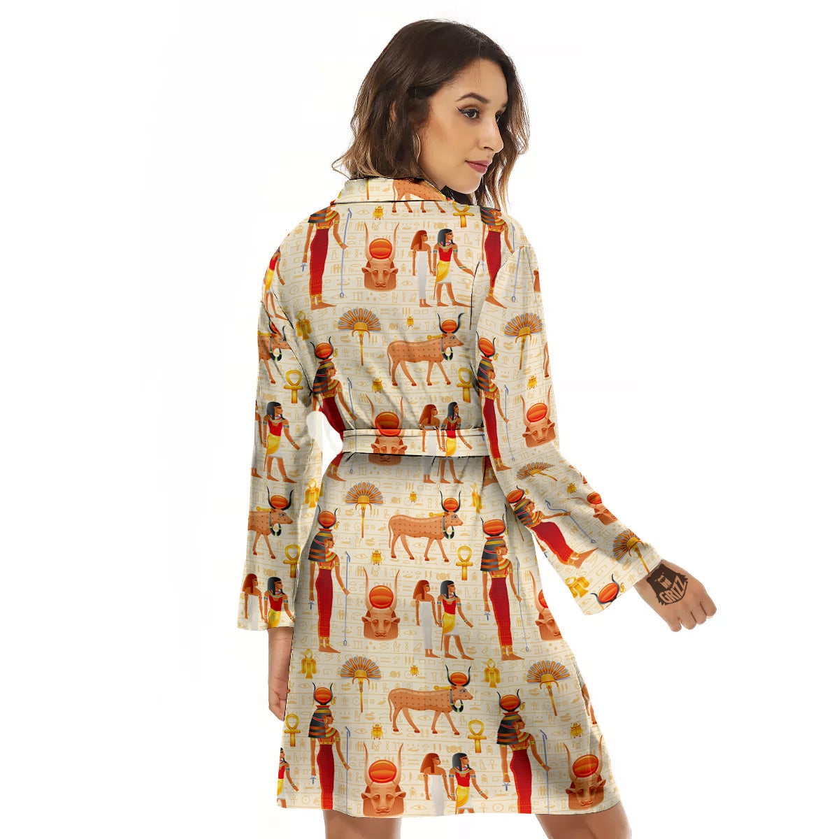 Egyptian Cow Hathor Goddess Print Pattern Women's Robe-grizzshop