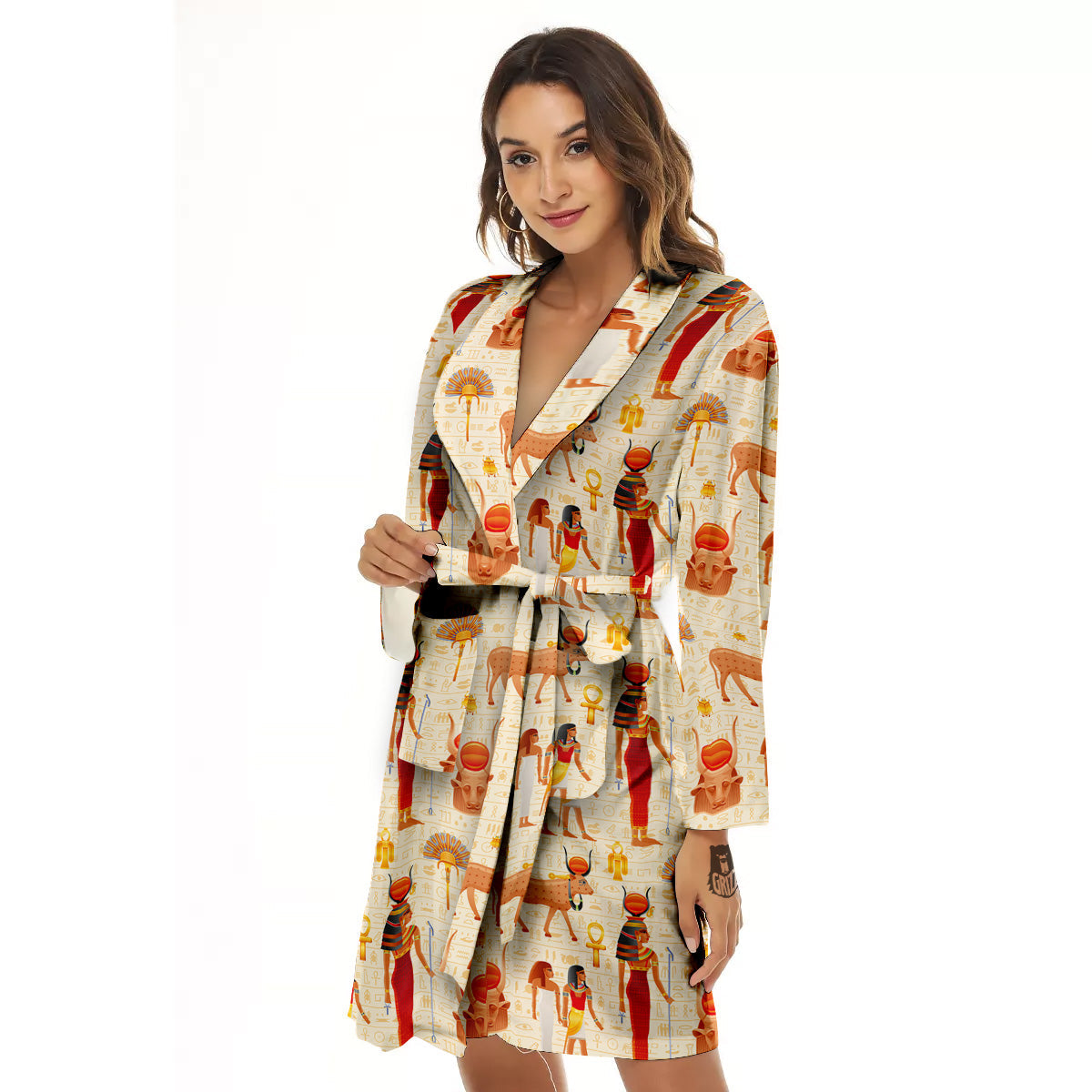 Egyptian Cow Hathor Goddess Print Pattern Women's Robe-grizzshop