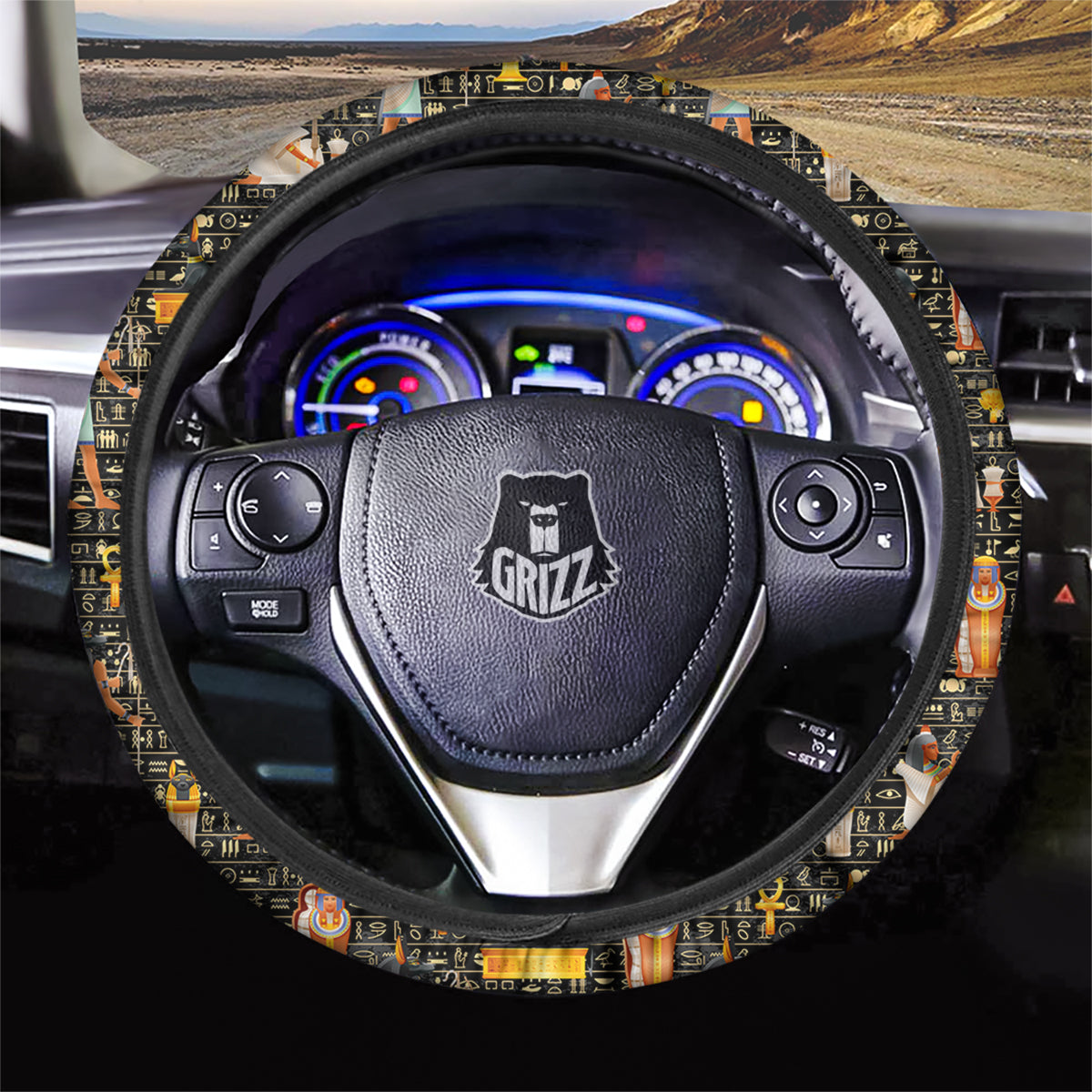 Egyptian Jackal Anubis God Print Pattern Car Steering Wheel Cover-grizzshop