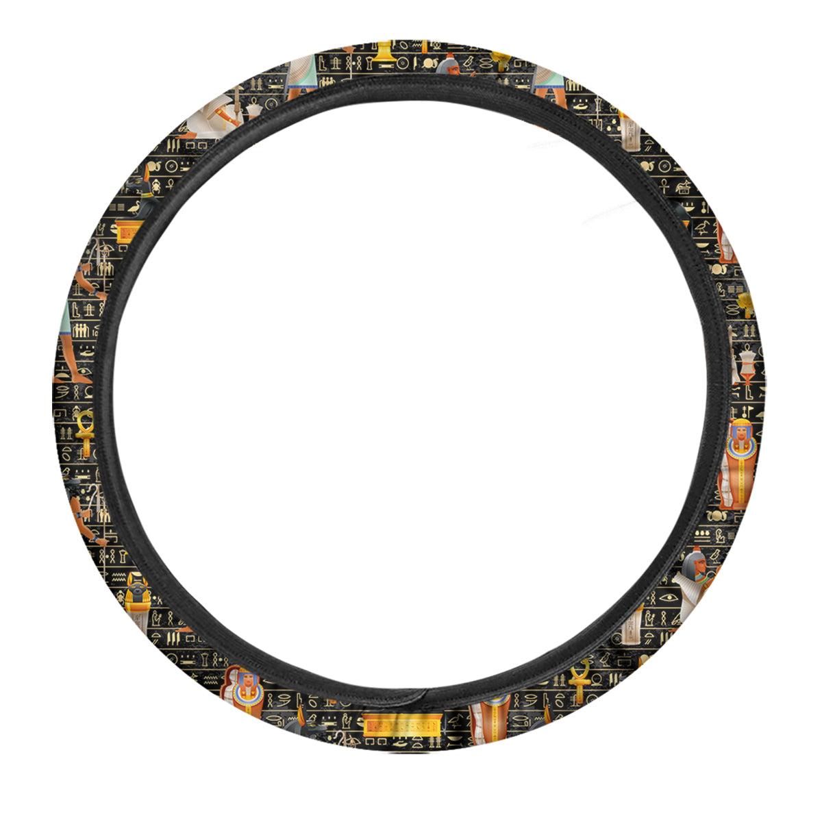 Egyptian Jackal Anubis God Print Pattern Car Steering Wheel Cover-grizzshop