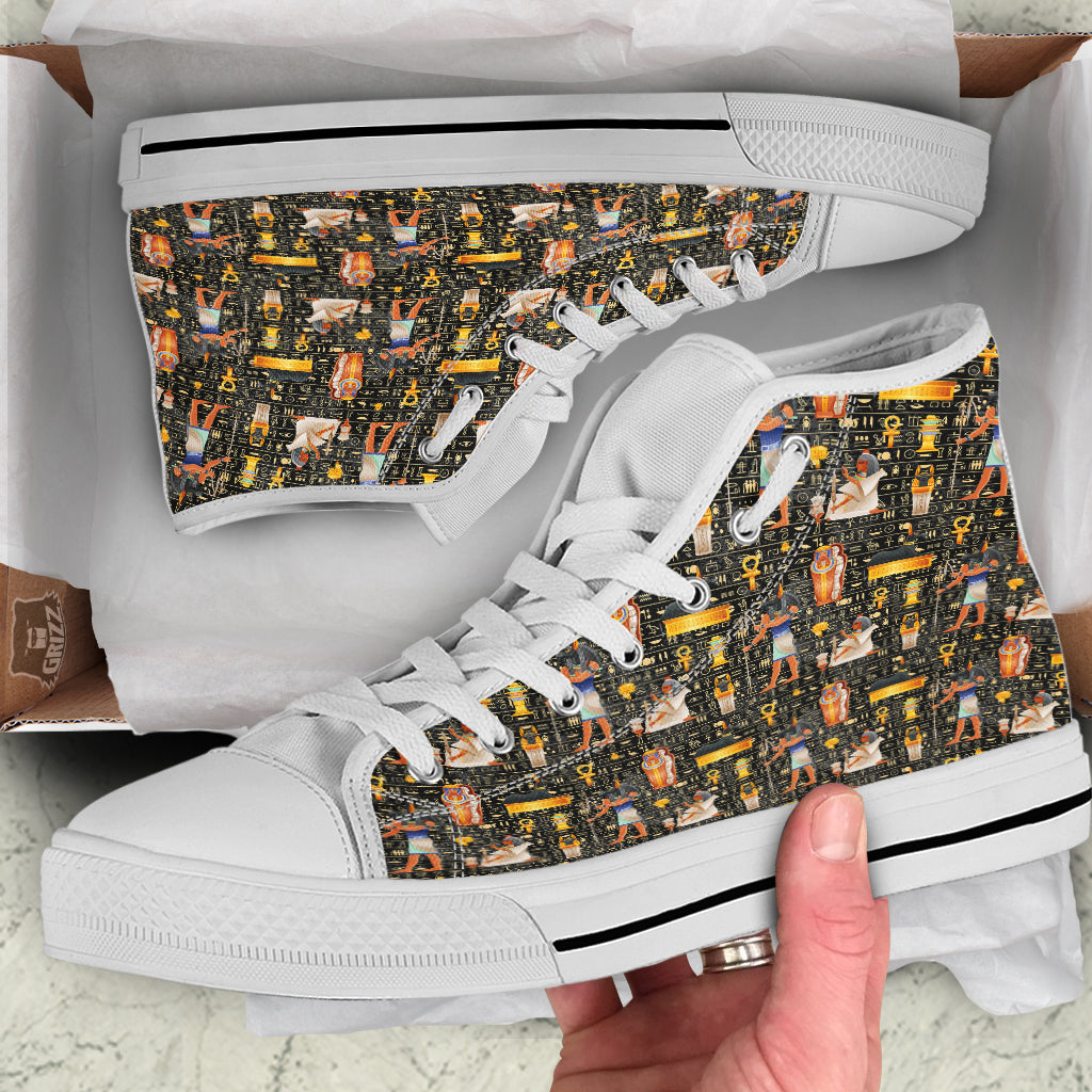 Egyptian Jackal Anubis God Print Pattern White High Top Shoes-grizzshop