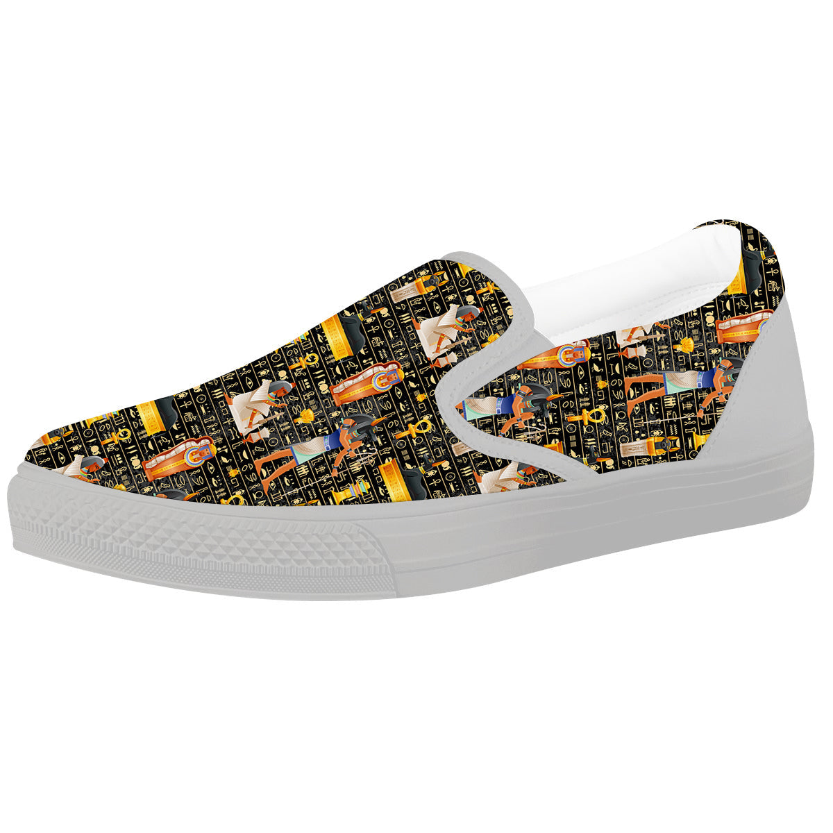 Egyptian Jackal Anubis God Print Pattern White Slip On Shoes-grizzshop