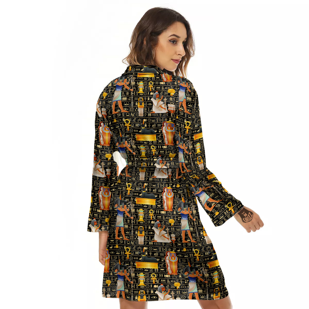 Egyptian Jackal Anubis God Print Pattern Women's Robe-grizzshop