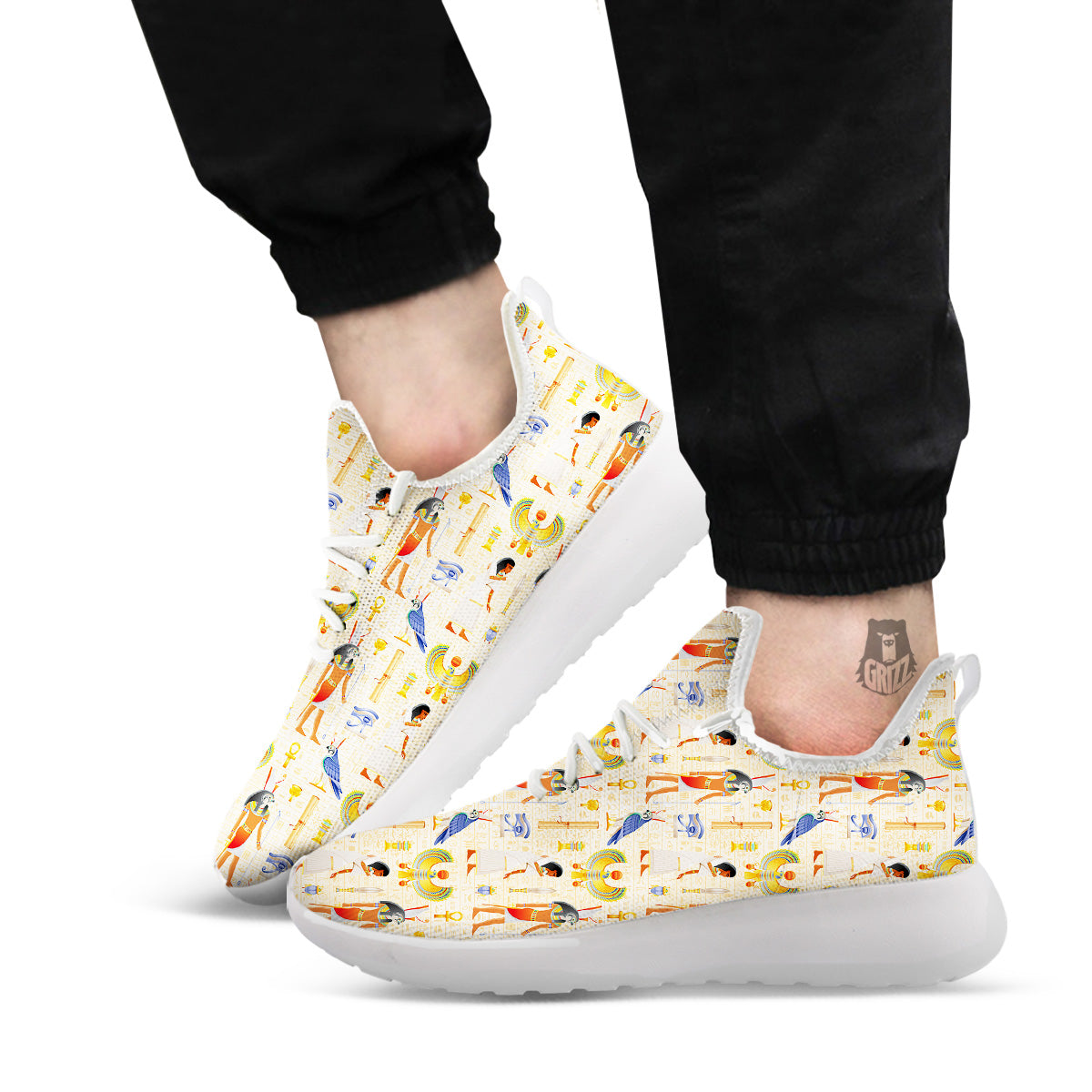 Egyptian Print Pattern White Athletic Shoes-grizzshop