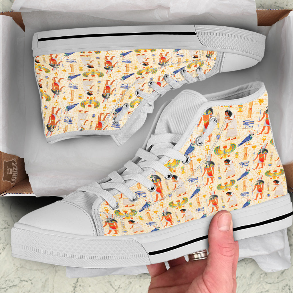 Egyptian Print Pattern White High Top Shoes-grizzshop