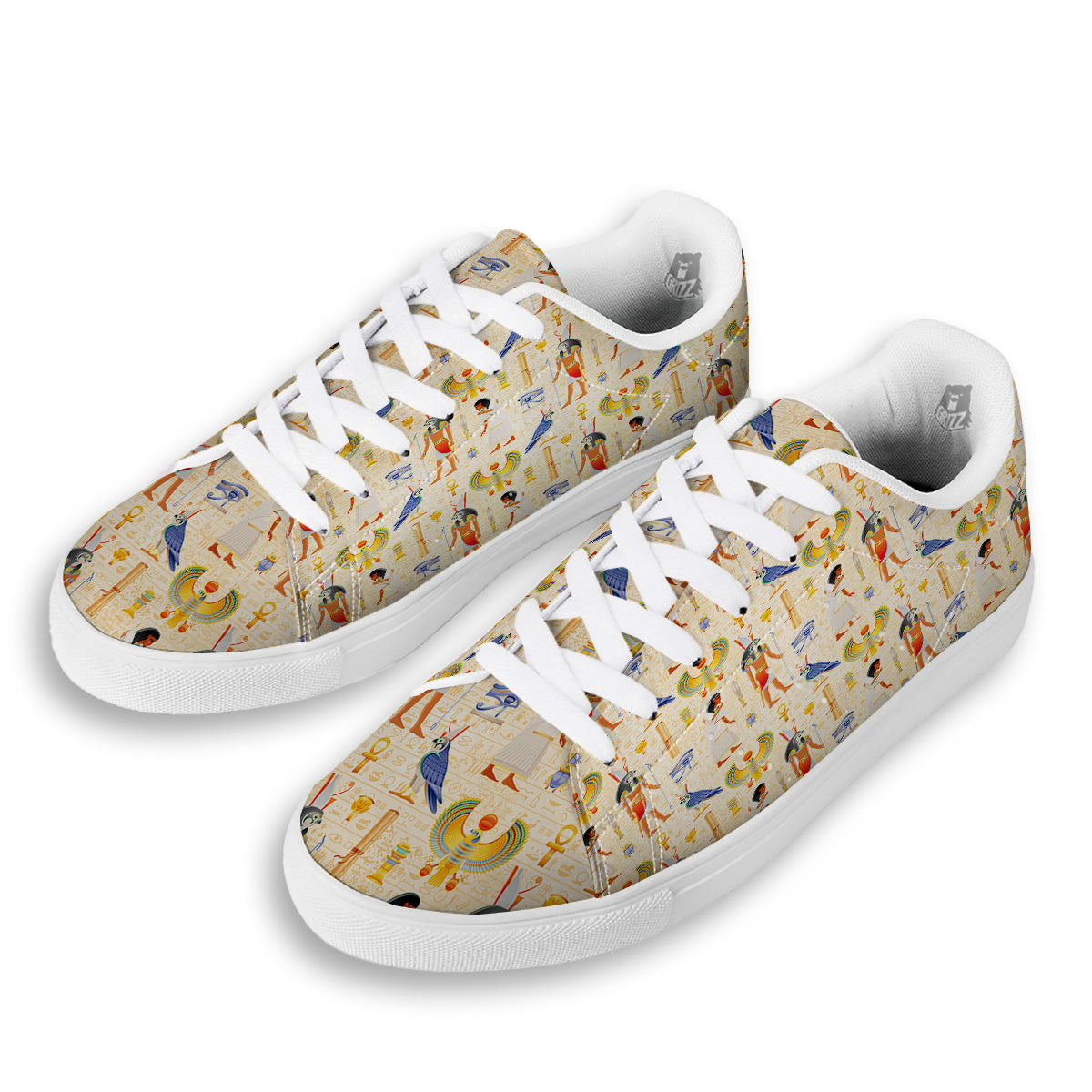 Egyptian Print Pattern White Low Top Sneakers-grizzshop