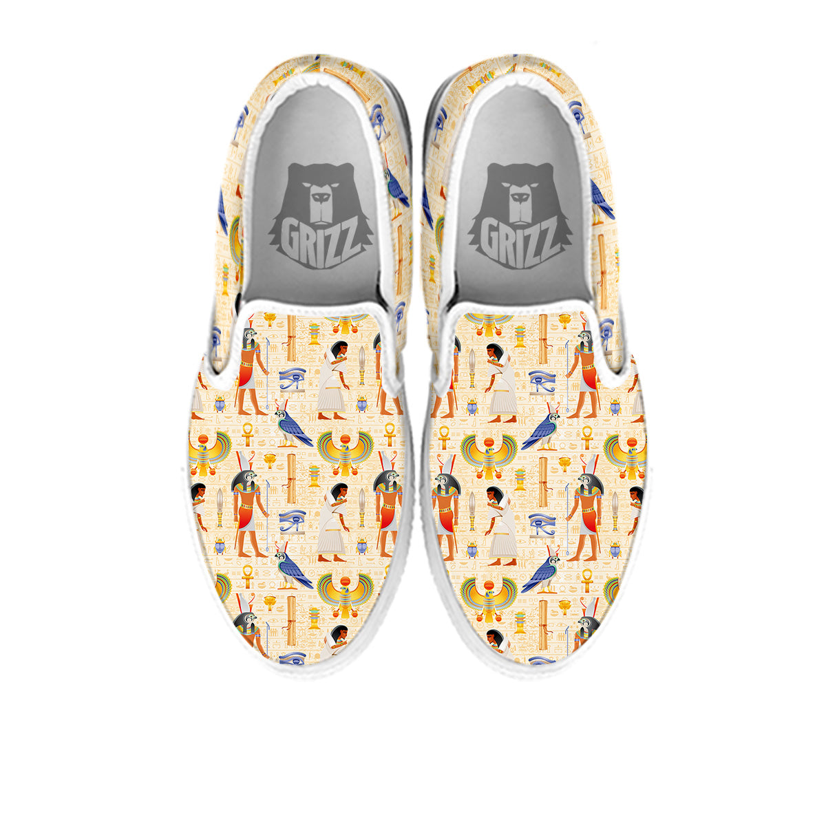 Egyptian Print Pattern White Slip On Shoes-grizzshop