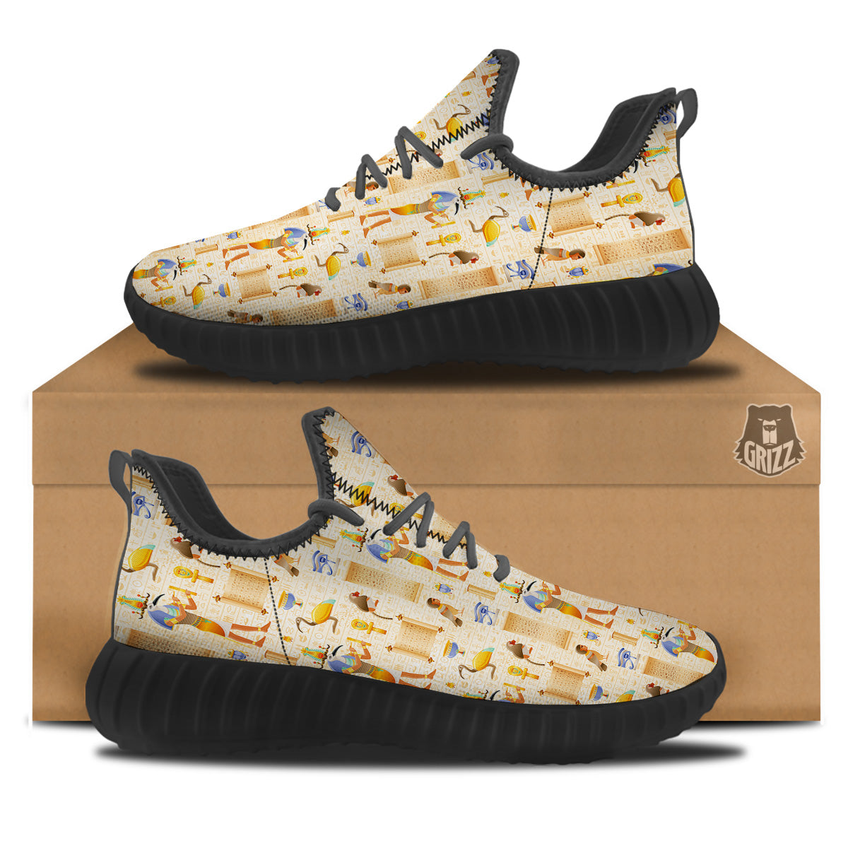 Egyptian Thoth Print Pattern Black Walking Shoes-grizzshop