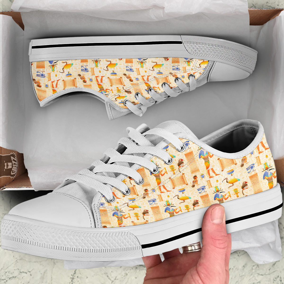 Egyptian Thoth Print Pattern White Low Top Shoes-grizzshop