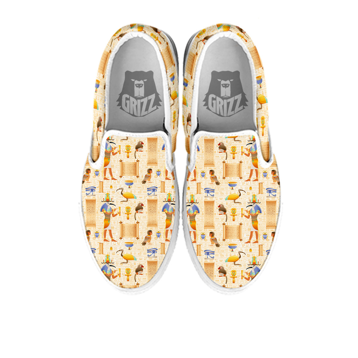Egyptian Thoth Print Pattern White Slip On Shoes-grizzshop