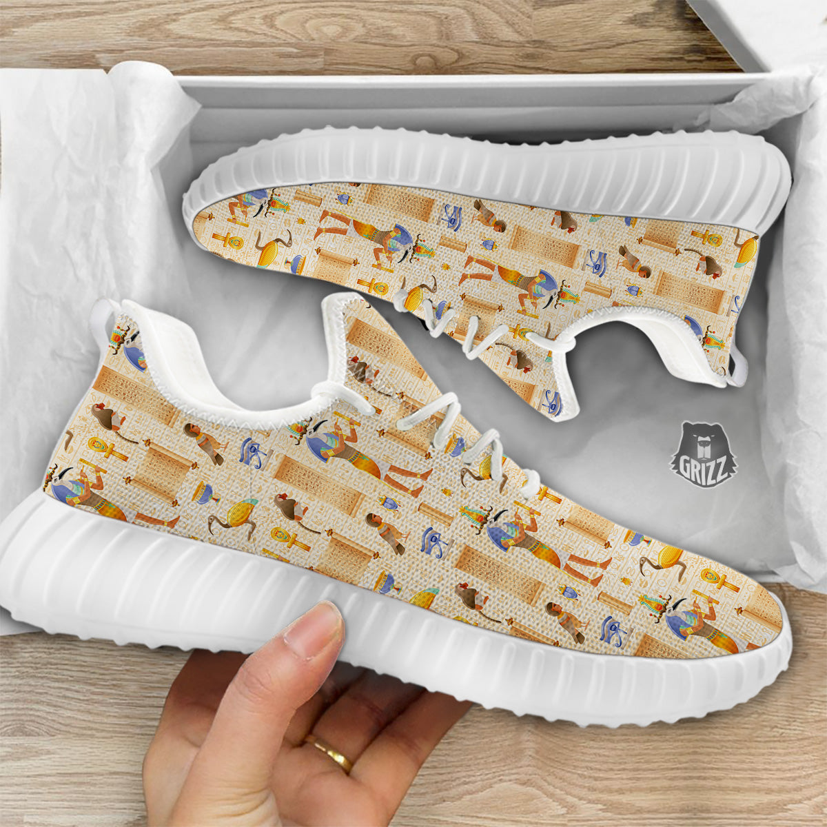 Egyptian Thoth Print Pattern White Walking Shoes-grizzshop