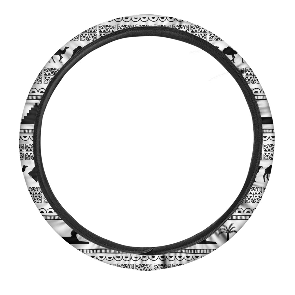 Egyptian White And Black Print Pattern Car Steering Wheel Cover-grizzshop