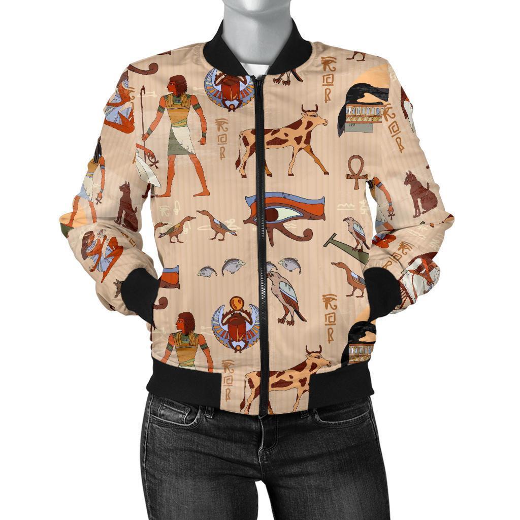 Egyptian Print Pattern Women Casual Bomber Jacket-grizzshop