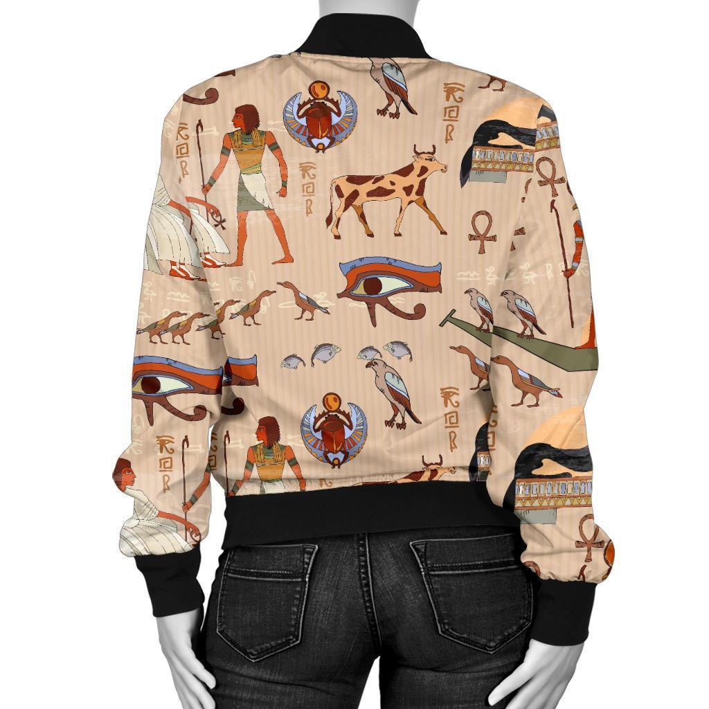 Egyptian Print Pattern Women Casual Bomber Jacket-grizzshop