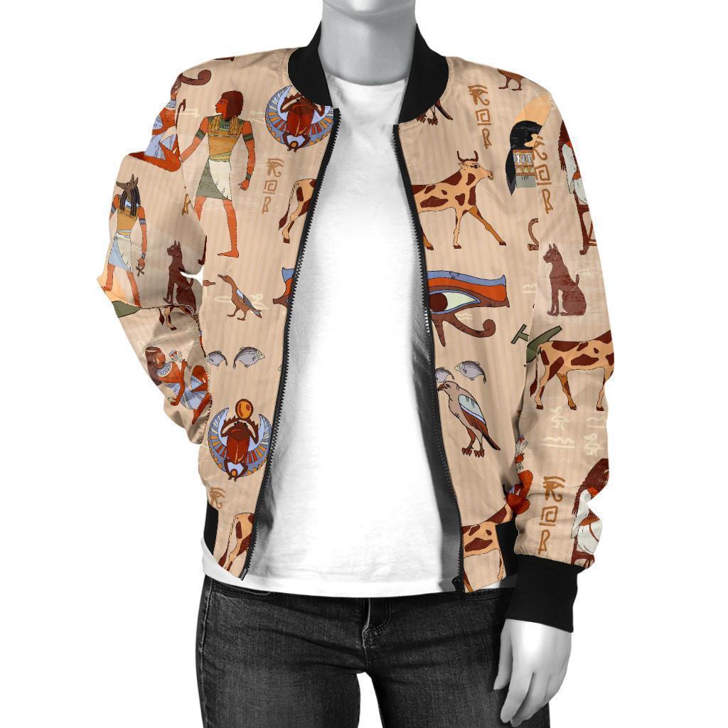 Egyptian Print Pattern Women Casual Bomber Jacket-grizzshop