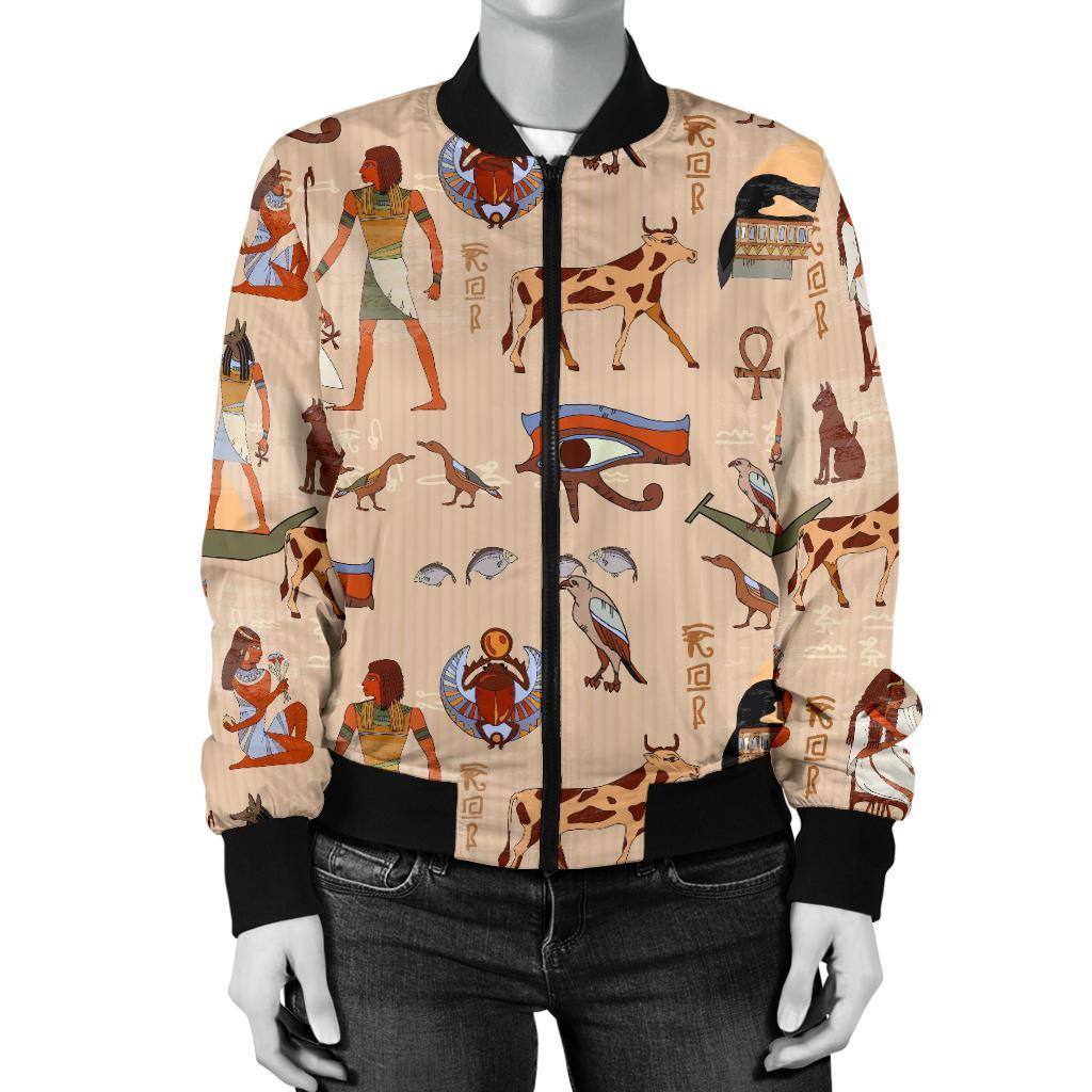 Egyptian Print Pattern Women Casual Bomber Jacket-grizzshop