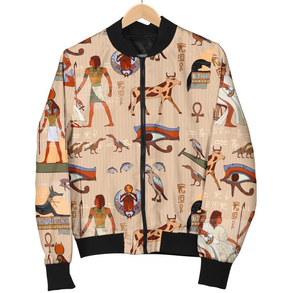 Egyptian Print Pattern Women Casual Bomber Jacket-grizzshop