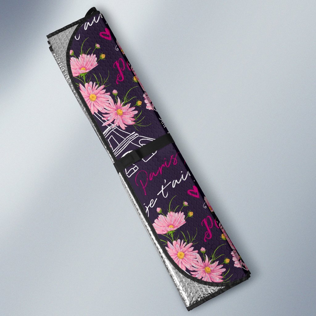 Eiffel Tower Floral Pattern Print Car Sun Shade-grizzshop