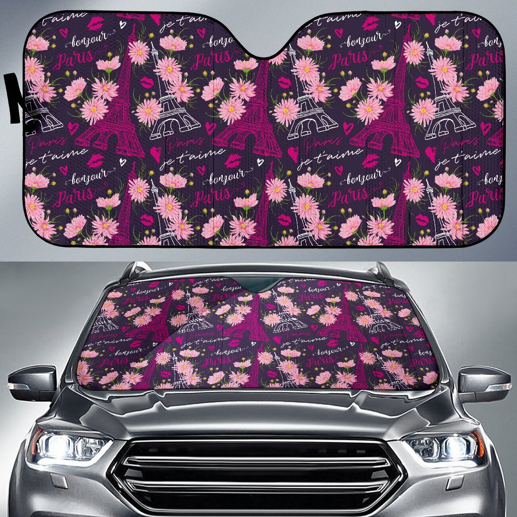 Eiffel Tower Floral Pattern Print Car Sun Shade-grizzshop
