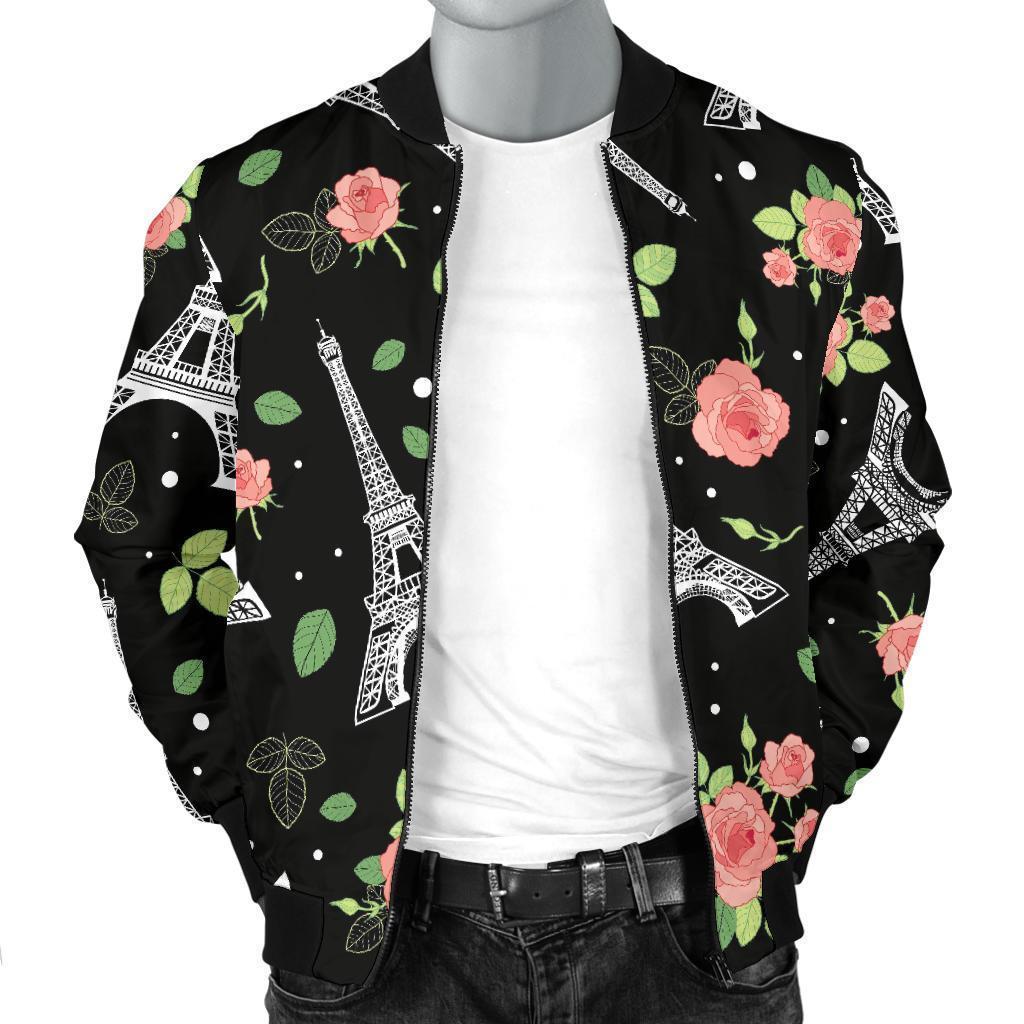 Eiffel Tower Floral Print Pattern Men's Bomber Jacket-grizzshop