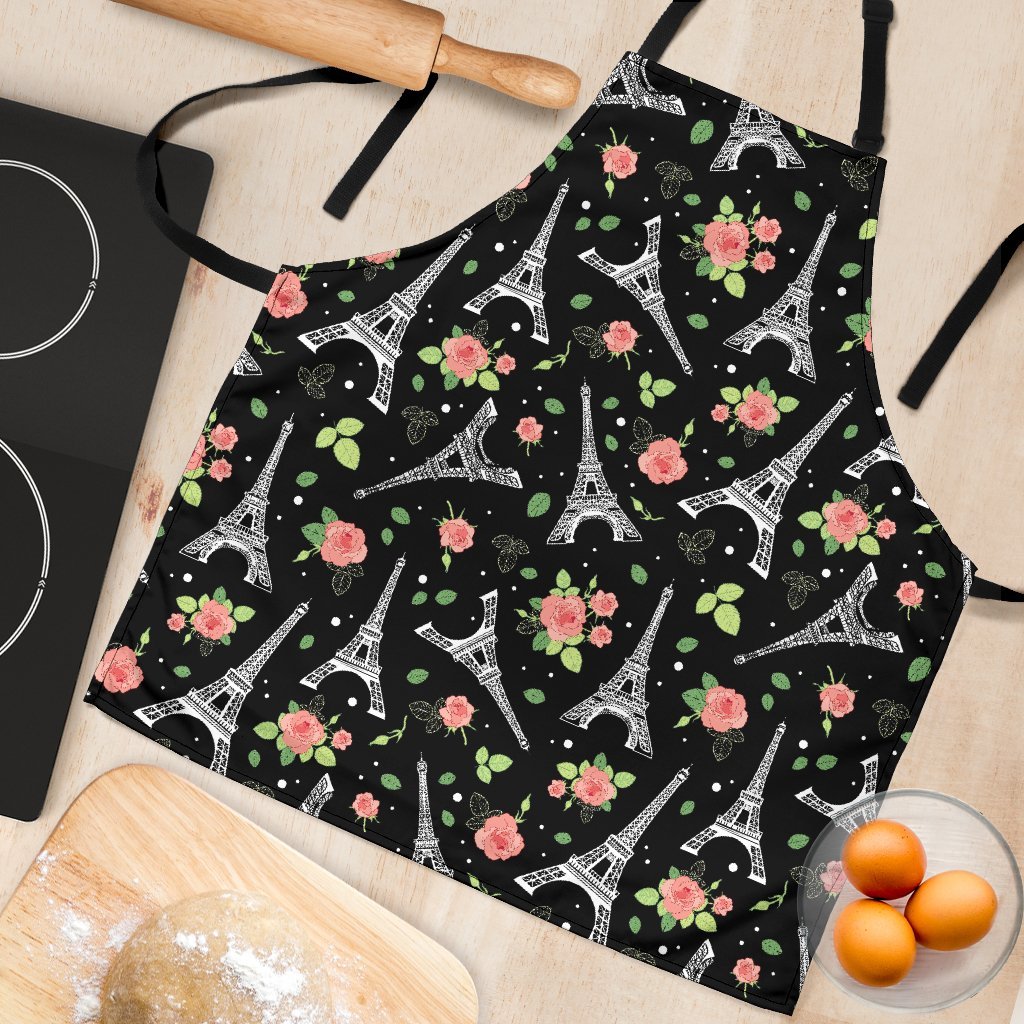Eiffel Tower Floral Print Pattern Women's Apron-grizzshop