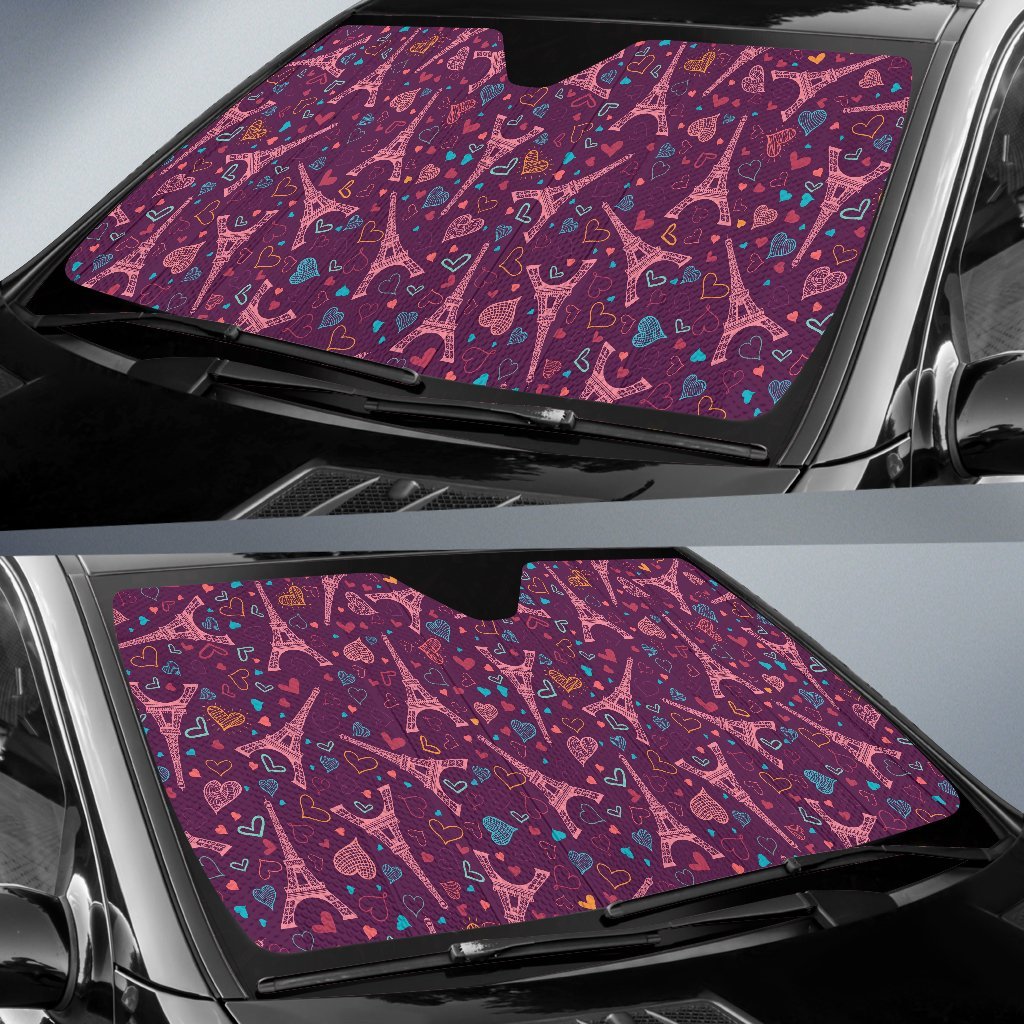Eiffel Tower Heart Pattern Print Car Sun Shade-grizzshop