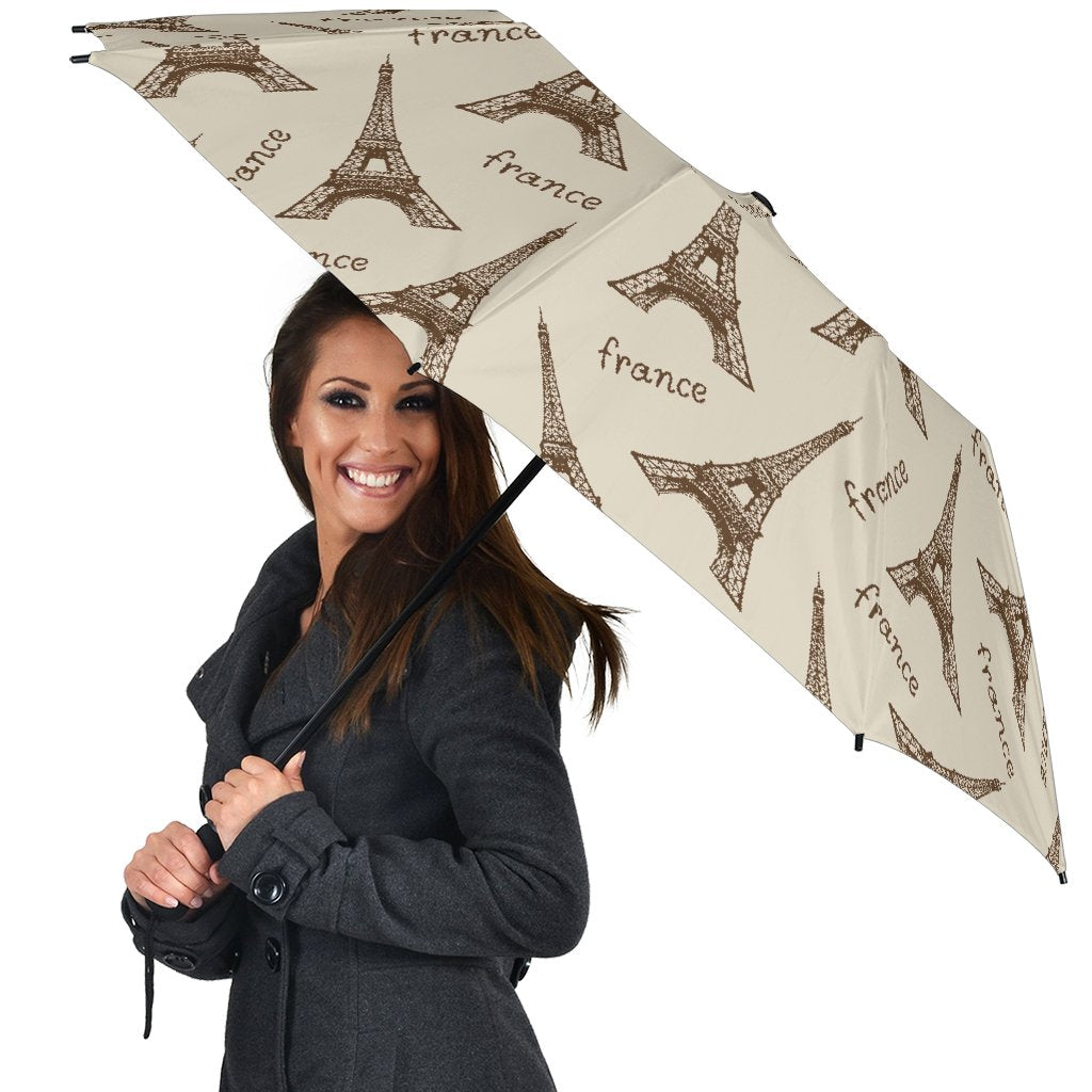Eiffel Tower Pattern Print Automatic Foldable Umbrella-grizzshop