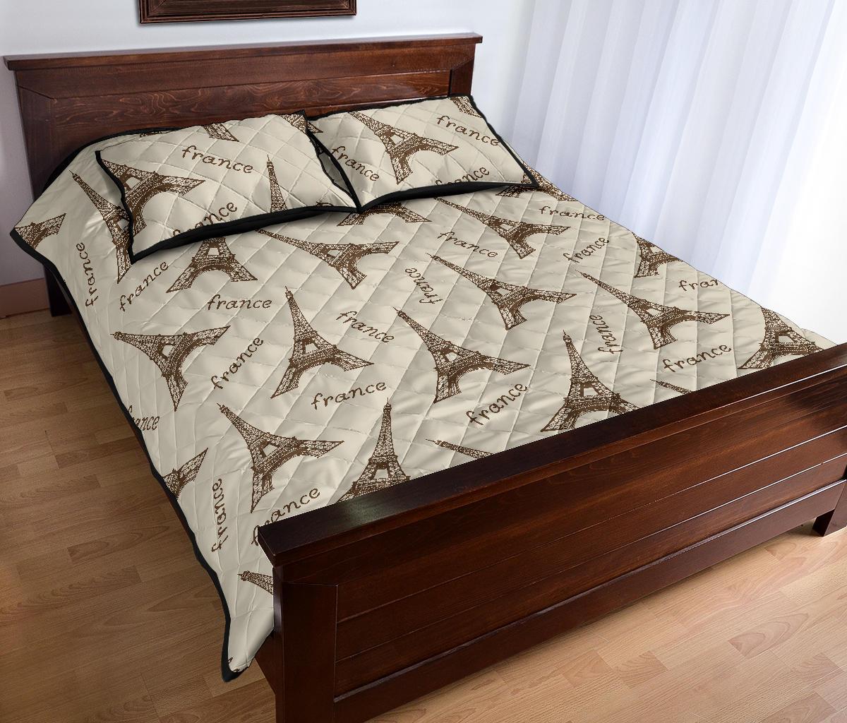 Eiffel Tower Pattern Print Bed Set Quilt-grizzshop