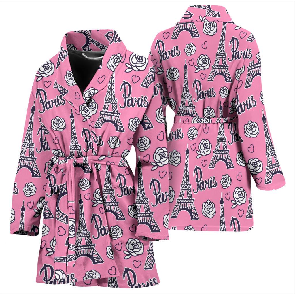 Eiffel Tower Print Pattern Women Long Robe-grizzshop