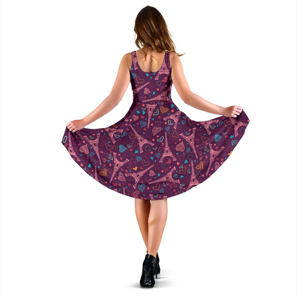 Eiffel Tower Heart Pattern Print Dress-grizzshop