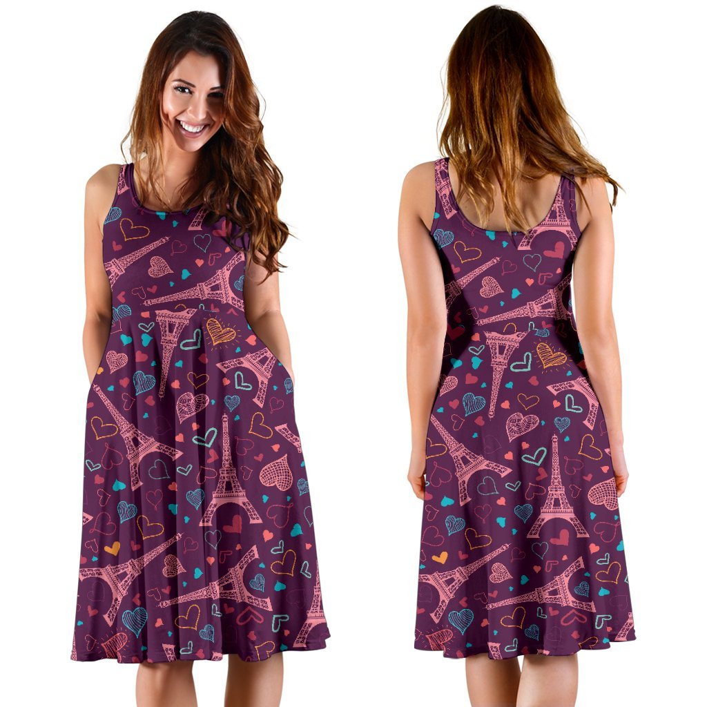 Eiffel Tower Heart Pattern Print Dress-grizzshop