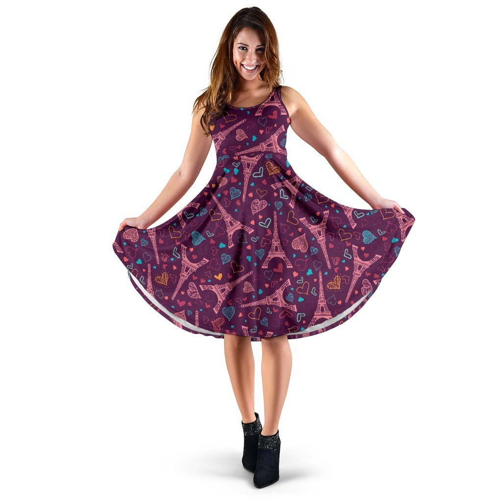 Eiffel Tower Heart Pattern Print Dress-grizzshop