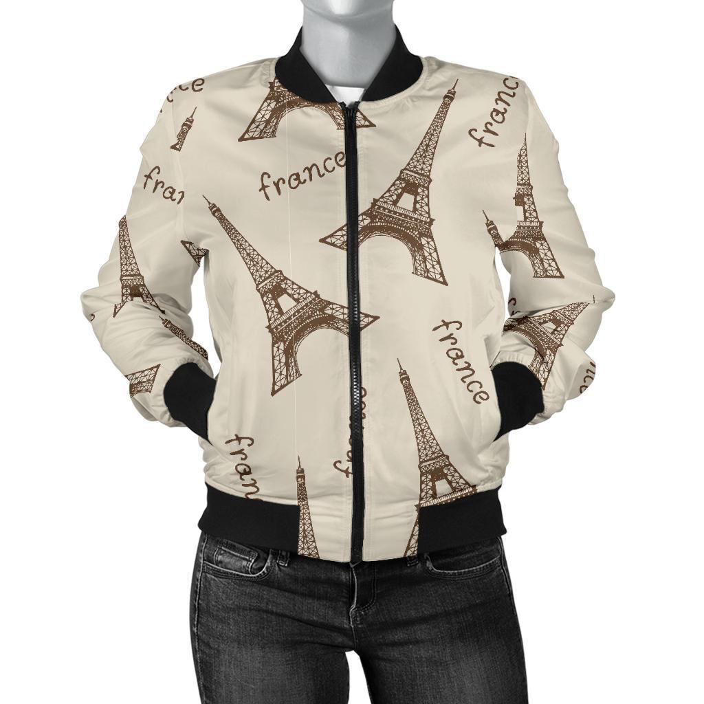 Eiffel Tower Pattern Print Women Casual Bomber Jacket-grizzshop