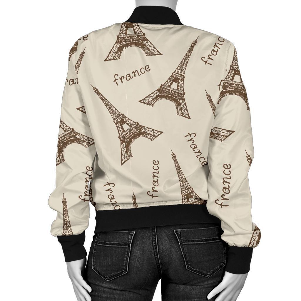 Eiffel Tower Pattern Print Women Casual Bomber Jacket-grizzshop