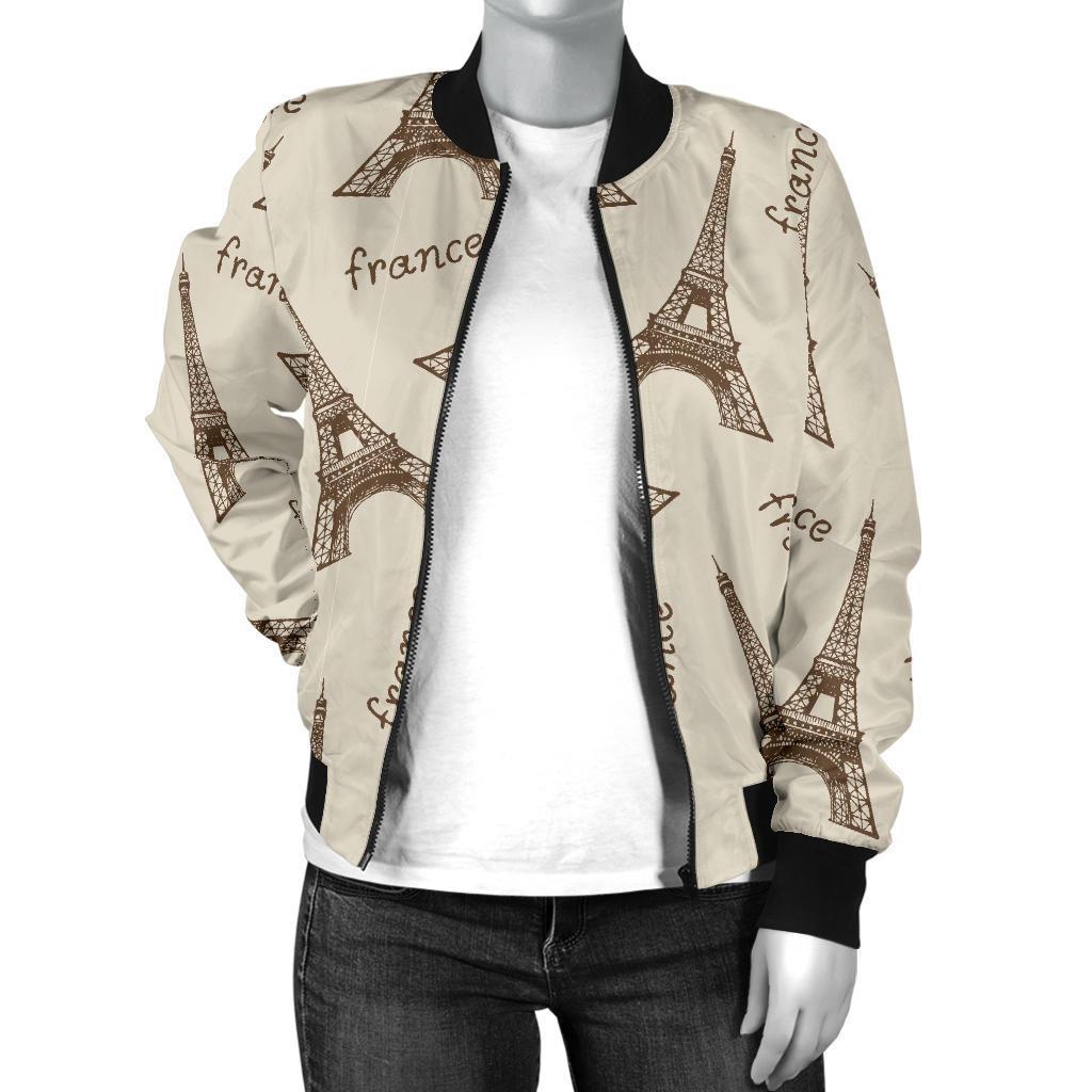 Eiffel Tower Pattern Print Women Casual Bomber Jacket-grizzshop
