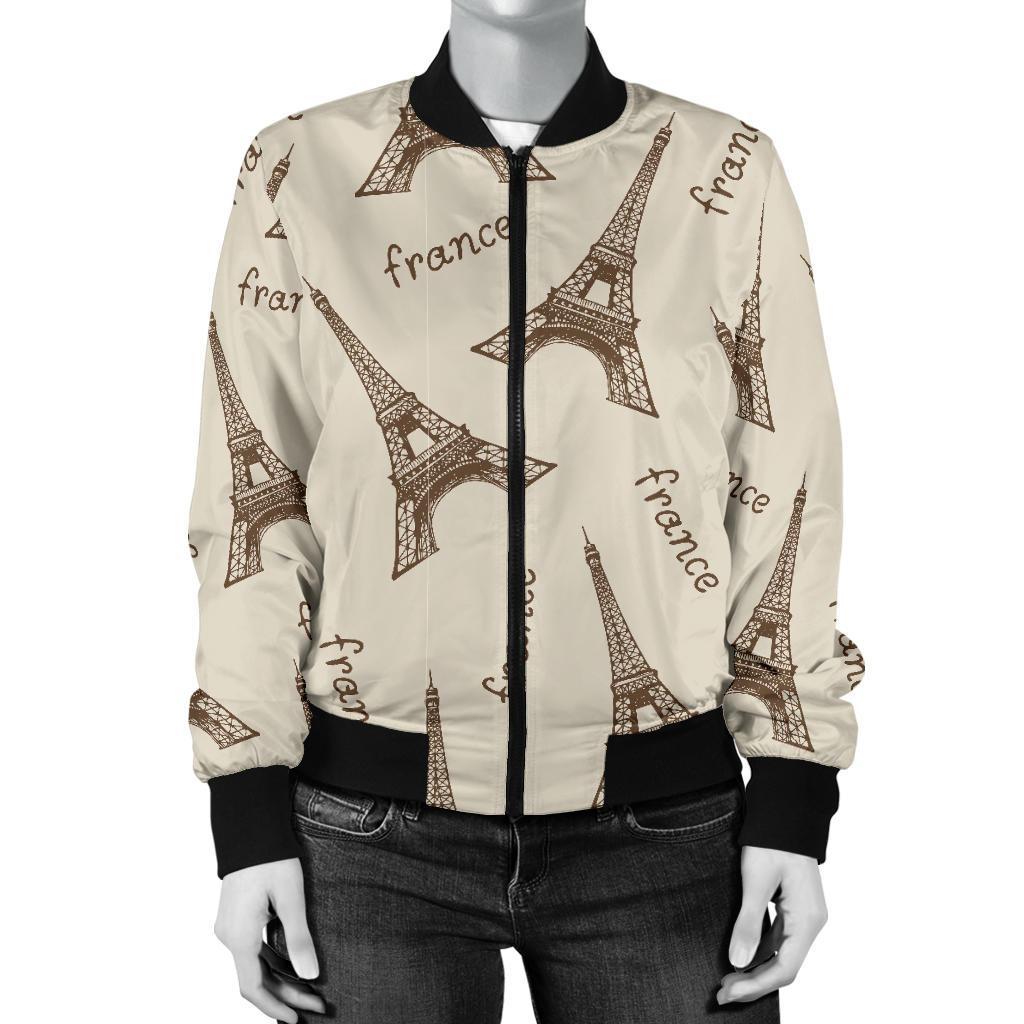 Eiffel Tower Pattern Print Women Casual Bomber Jacket-grizzshop