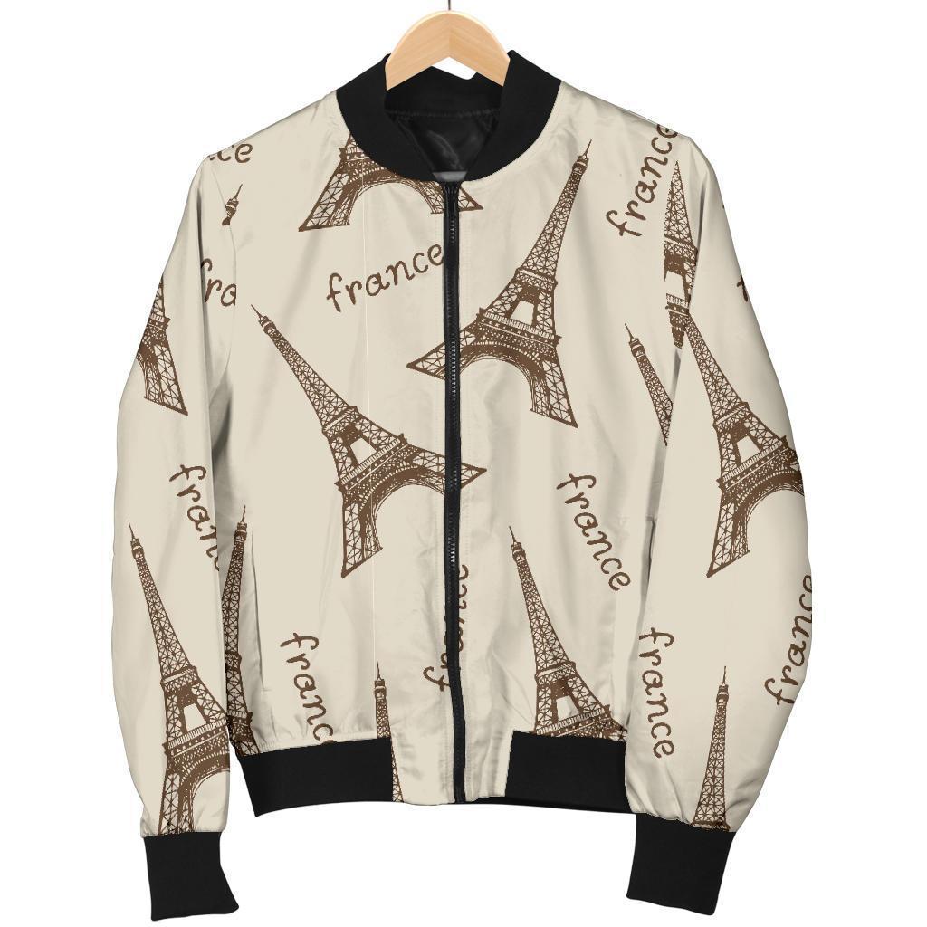 Eiffel Tower Pattern Print Women Casual Bomber Jacket-grizzshop