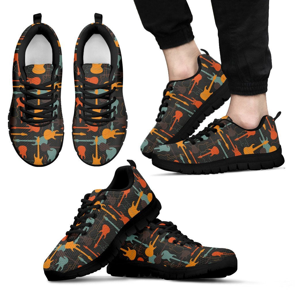 Electric Guitar Colorful Pattern Print Black Sneaker Shoes For Men Women-grizzshop