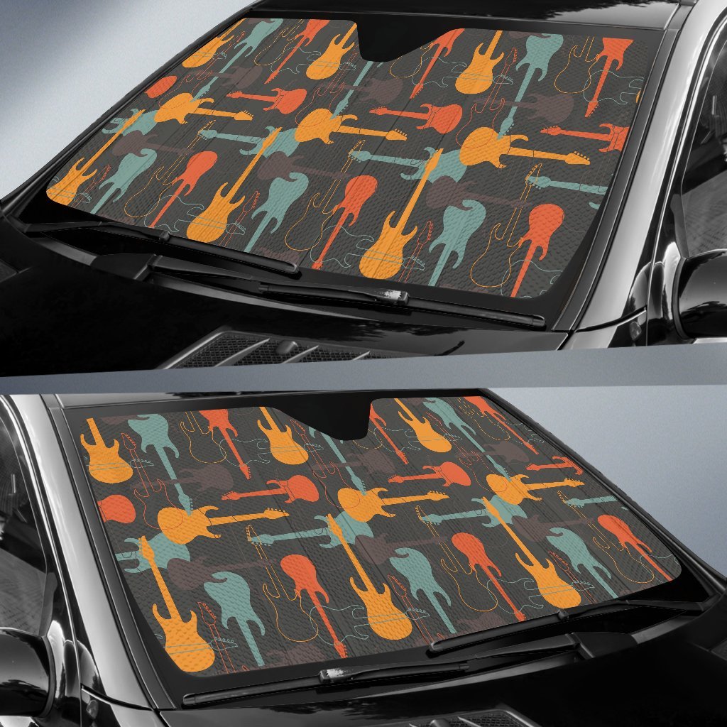 Electric Guitar Colorful Pattern Print Car Sun Shade-grizzshop