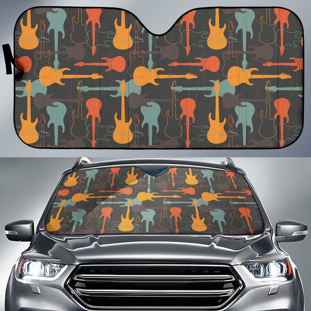 Electric Guitar Colorful Pattern Print Car Sun Shade-grizzshop