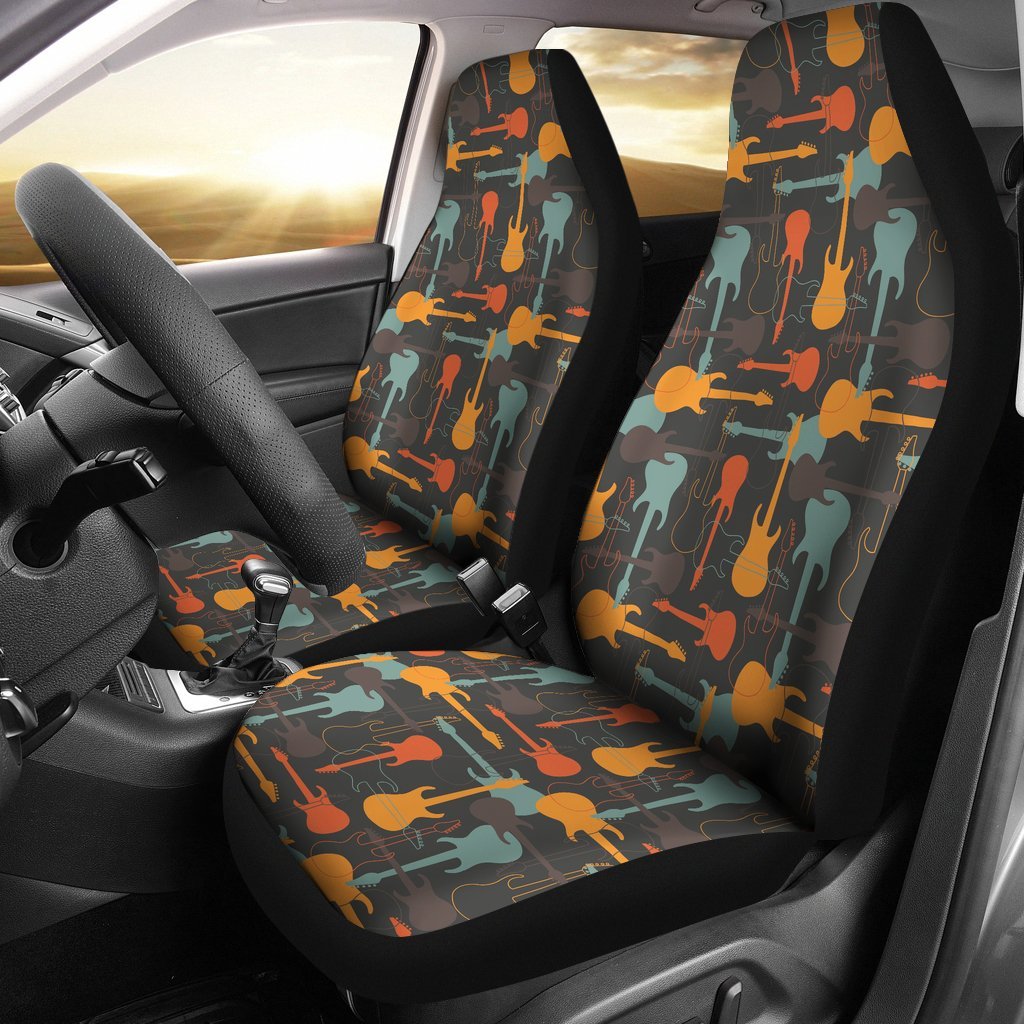 Electric Guitar Colorful Pattern Print Universal Fit Car Seat Cover-grizzshop