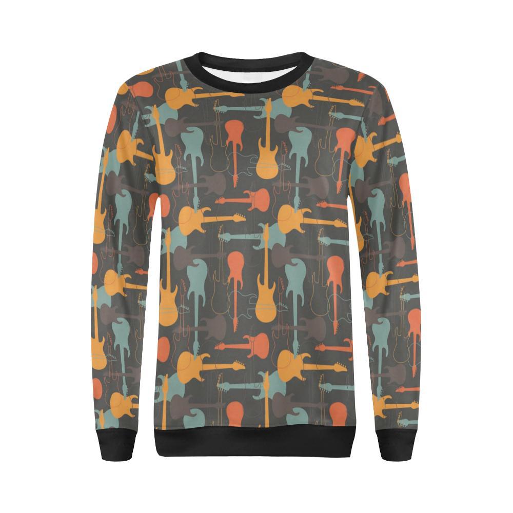Electric Guitar Colorful Pattern Print Women Crewneck Sweatshirt-grizzshop