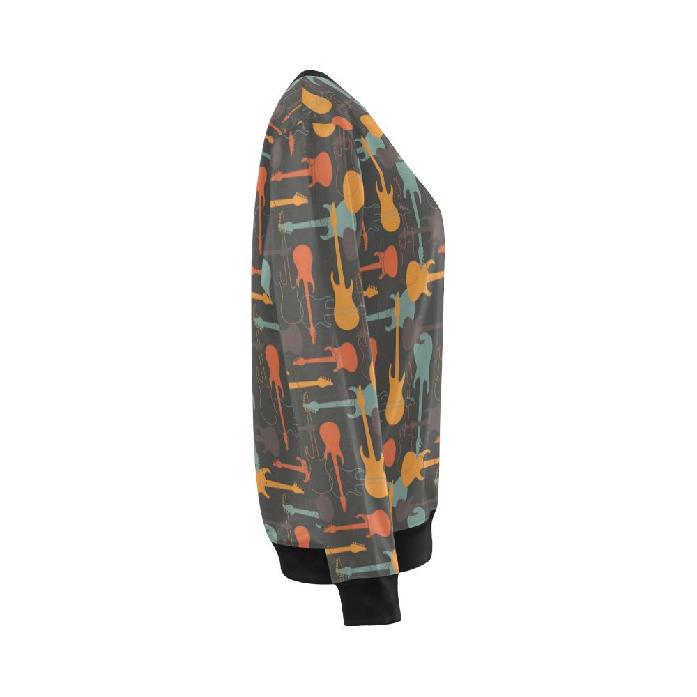 Electric Guitar Colorful Pattern Print Women Crewneck Sweatshirt-grizzshop